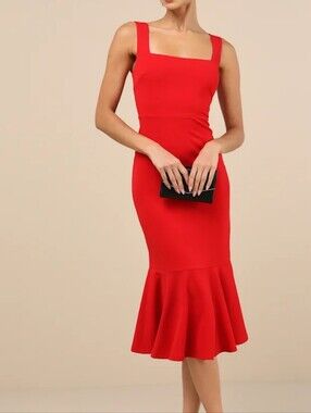 GAP Red Square-Neck Knit Sundress With Flounce, Side Zip Size 0